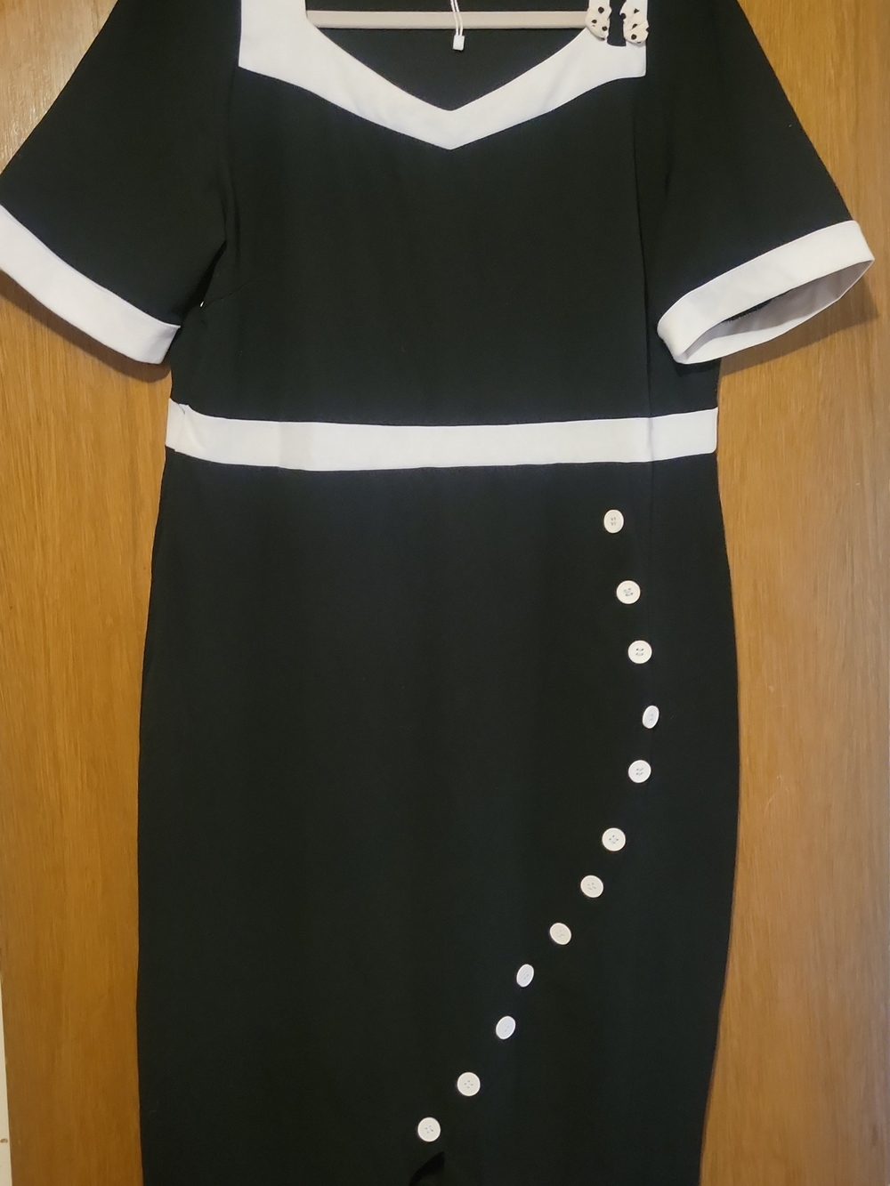 Rosegal Black Dress with White Trim and Button Detail